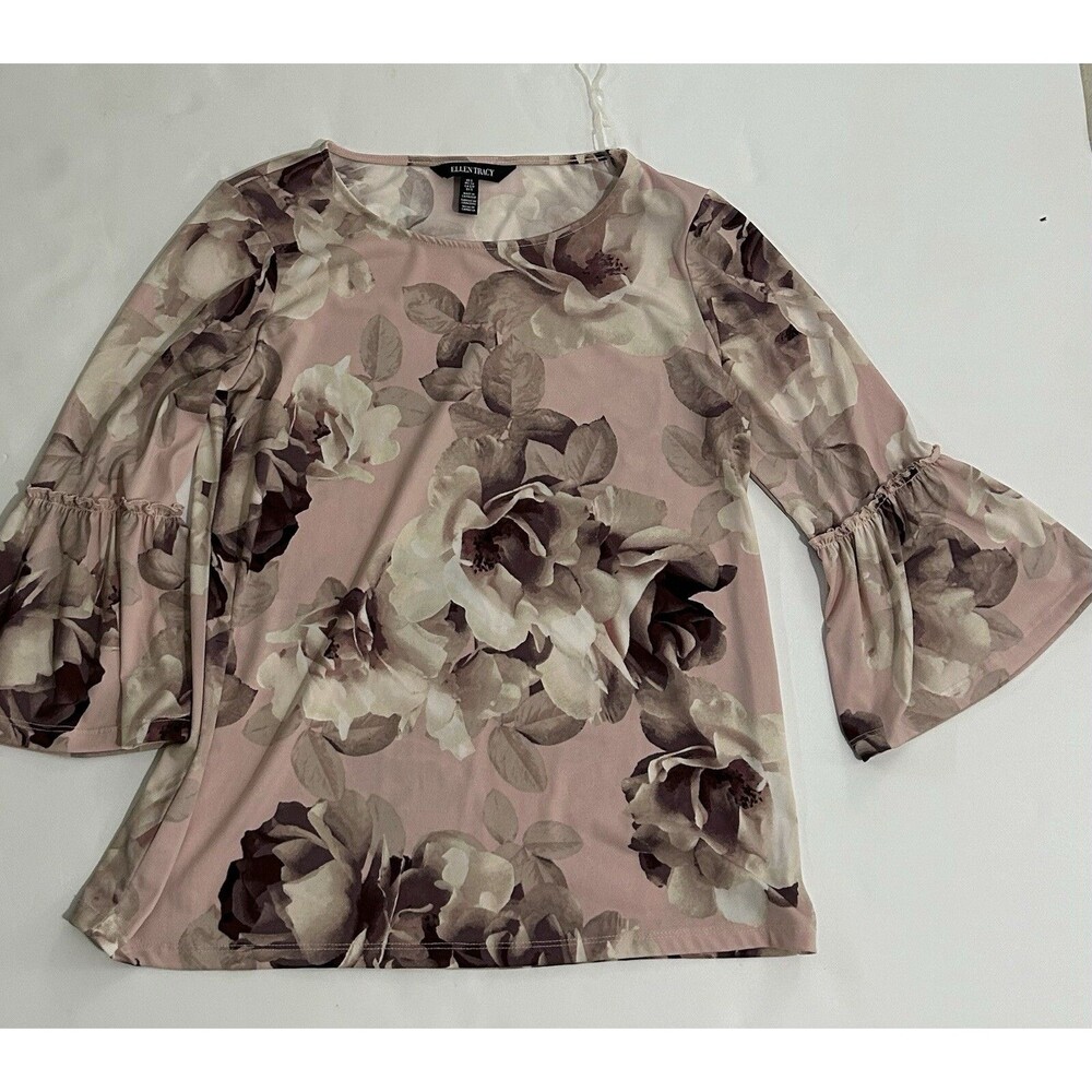 Ellen Tracy Floral Print Scoop Neck 3/4 Sleeve Blouse Top Size S Fairycore
